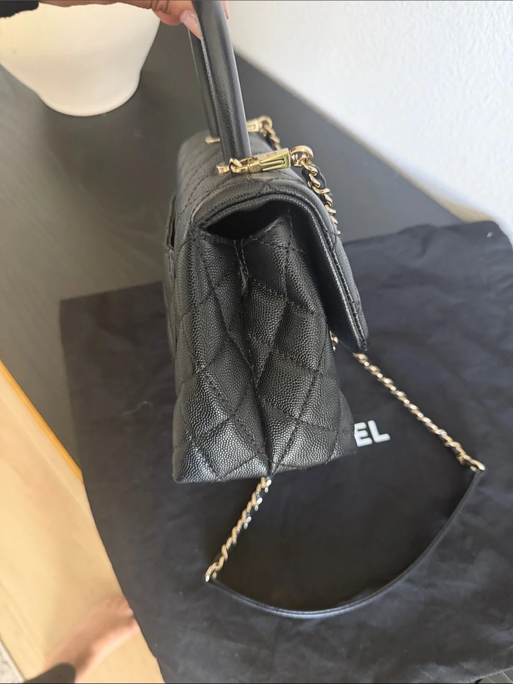 AUTHENTIC- CHANEL Black Caviar Leather Coco Bag